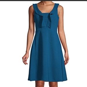 Maggy London Teal Blue Fit and Flare A-Line Sleeveless Ruffle Dress